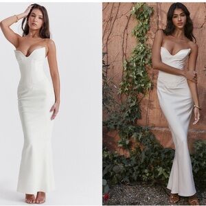 NWOT HOUSE OF CB Tamara Ivory Strapless Corset Maxi Dress sz XL